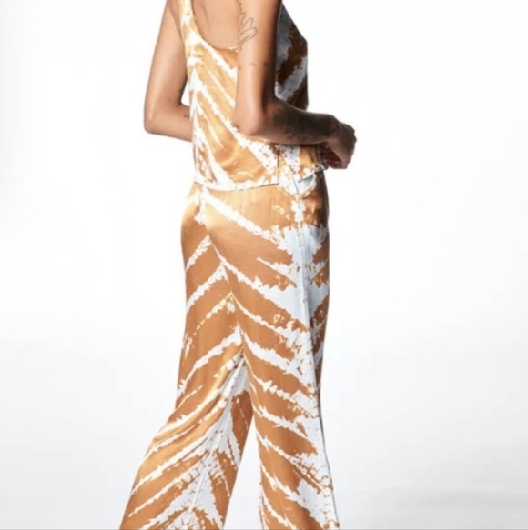 Young Fabulous & Broke Pants Satin Copper Print Pull On Wide Leg Size S NEW - Picture 2 of 12
